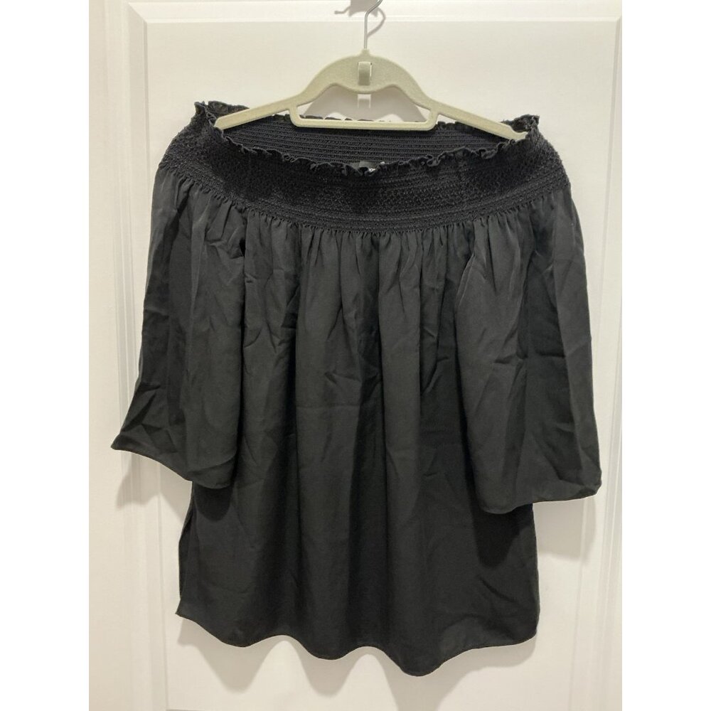 Theory Top Small Black Elastic Off The Shoulder 100% Silk